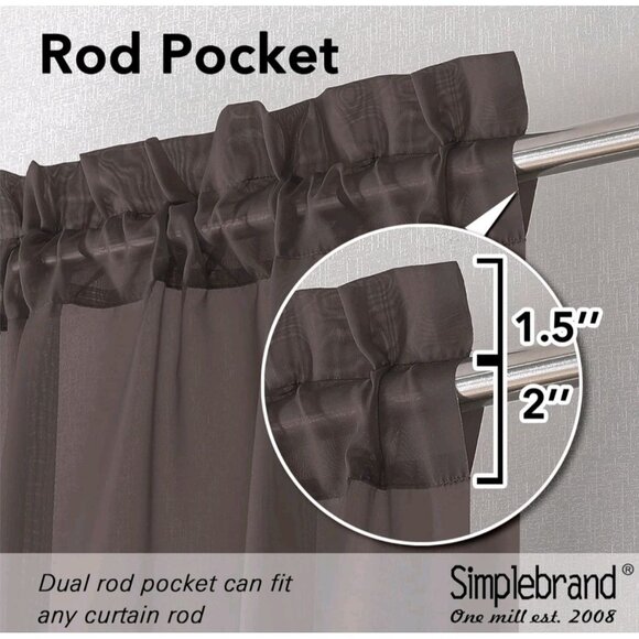 3 Simple Brand Jacquard Sheer Curtains 40 x 84 Brown Chocolate Set of 3 New S2 - Picture 4 of 10